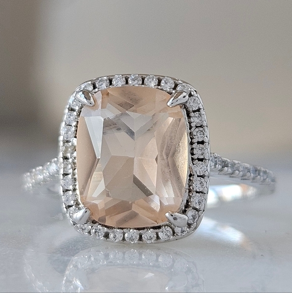 Champagne Cushion Cut Gemstone ring, 925 Sterling Silver Charmed Aroma - Picture 1 of 6